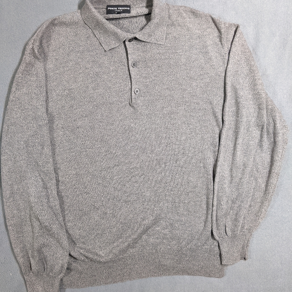 Ponte Vecchio Italy Sweater Gray Mens Cotton Rayon‎ Medium 3 Button